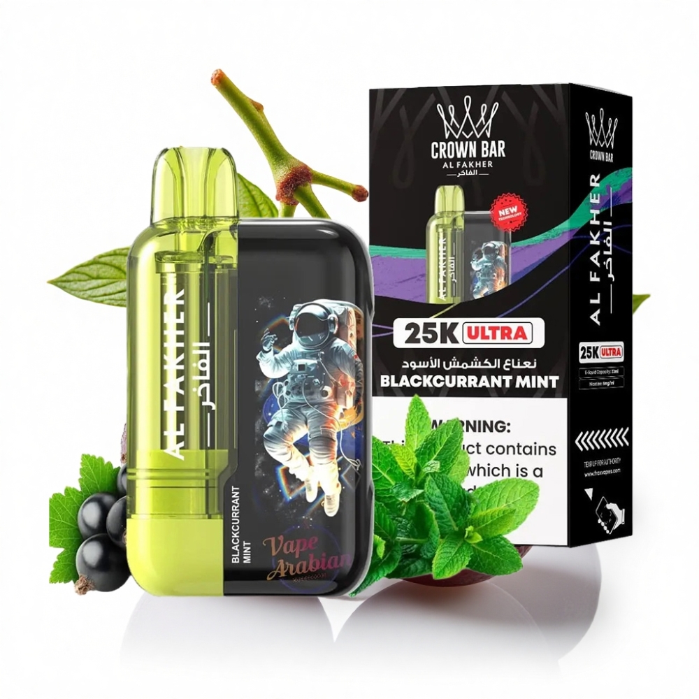 Al Fakher Crown Bar Ultra 25K 22ml 50mg Siyah Frenk Üzümü Nane Disposable Vape