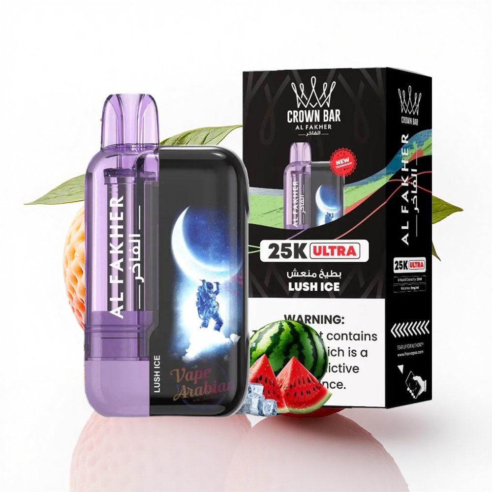 Al Fakher Crown Bar Ultra 25K LED Ekran 22ml Lush Ice Nargile Aromalı Disposable Vape