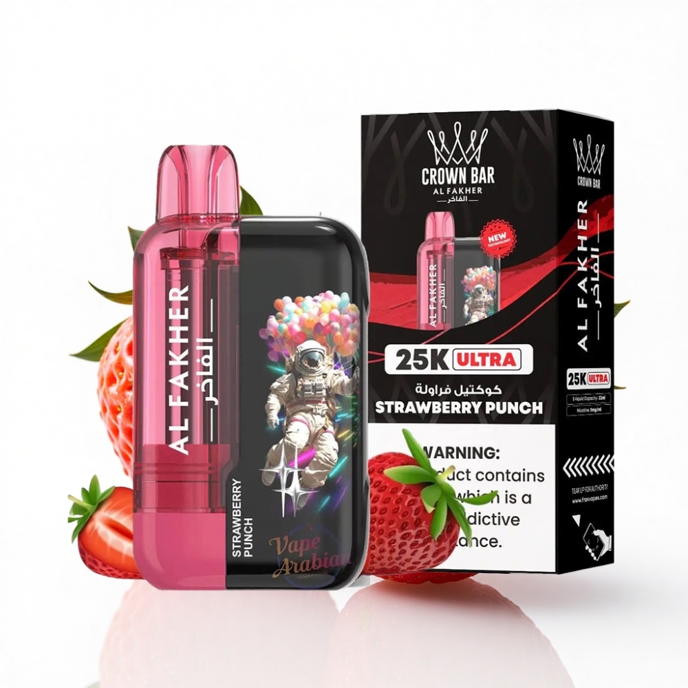 Al Fakher Crown Bar Ultra 25K Çilek Punch LED Ekranlı Mesh Coil