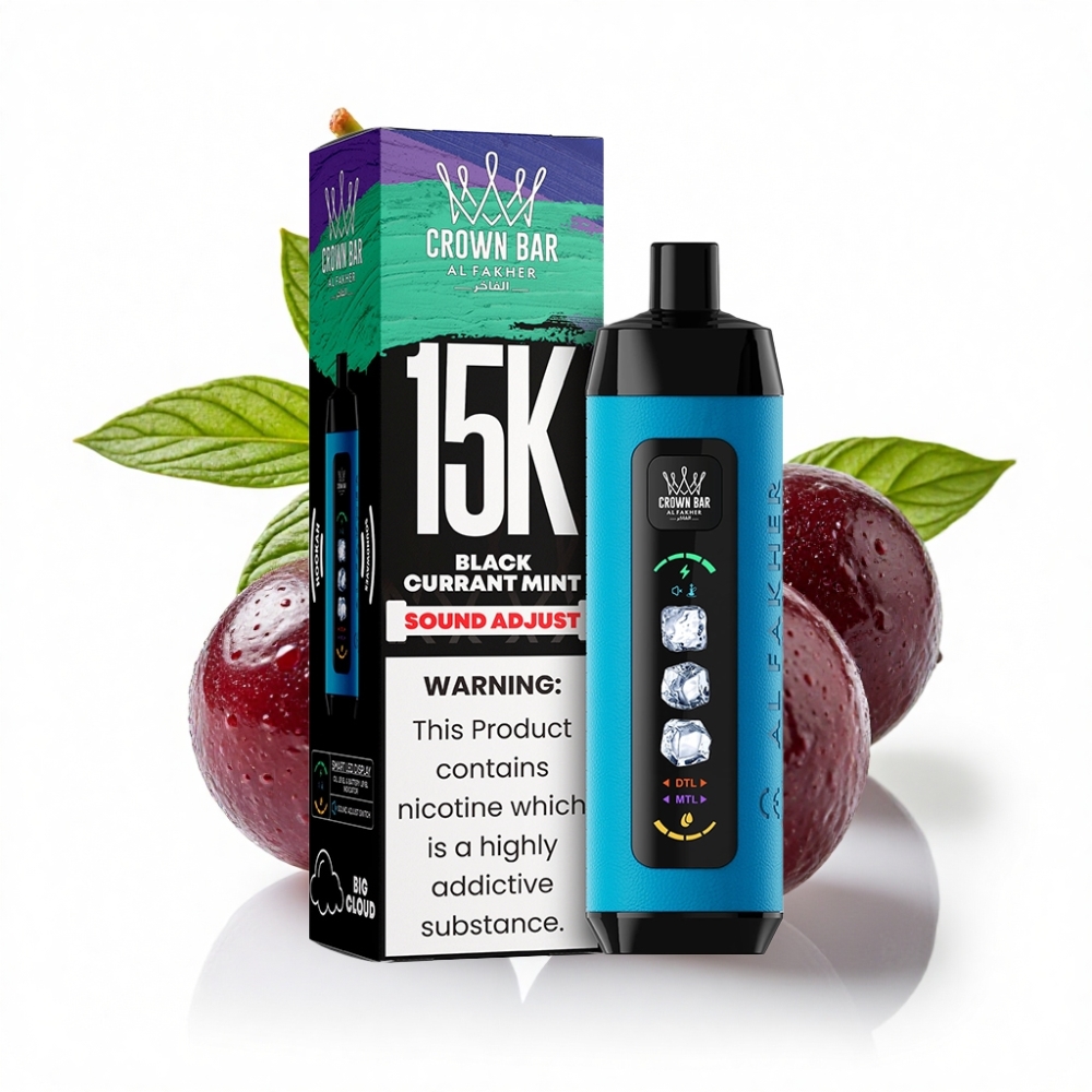 Al Fakher Ice Adjust 15k Puff 22ml LED Display Siyah Frenküzümü Nane