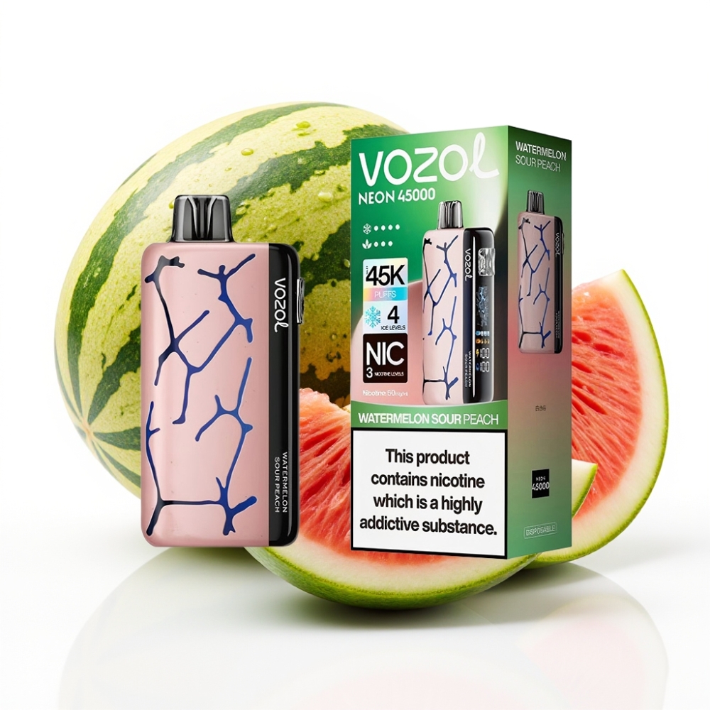 Vozol Neon 45K 45000 Puff Ayarlanabilir Hava Akışı Karpuz Ekşi Şeftali Disposable Vape