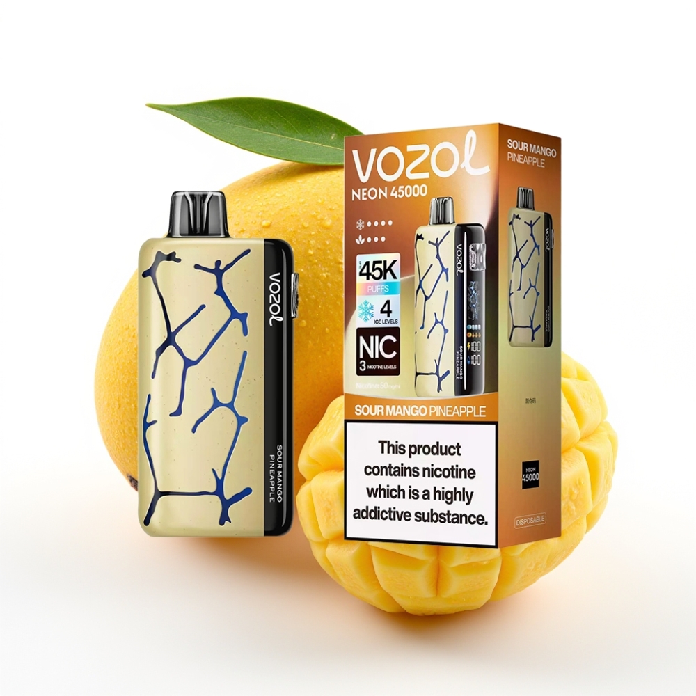 Vozol Neon 45K 45000 Puff Ayarlanabilir Hava Akışı ve Buz Ekşi Mango Ananas Disposable Vape